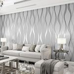 Trafagala 9.5 m x 0.53 m Silver Grey Glitter Striped Wallpaper Modern Damask Embossed Textured Wallpaper for Living Room Bedroom TV Background Non-Woven Wallpaper Roll Silver Retro Leaf