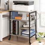 Amyove Printer Stand with Charging Station, Large Printer Table with Storage, PC Tower Stand, 4 Tier Rolling Printer Stand with Wheels for Desktop CPU, Small Space, Home Office, Rustic Grey