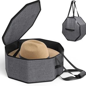 FELITH Collapsible Hat Box for Travel Closet Storage – Portable Cowboy Cap Organizer Case with Handles, Unisex Design for Women/Men, Large Durable Hat Carrier Bag (Black)