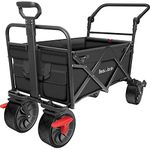 BEAU JARDIN Collapsible Folding Beach Wagon Cart 350lbs Foldable All Terrain Wagon 100L Utility Camping Grocery Portable Outdoor Garden Sport Shopping Heavy Duty Push Pull Wagon Black