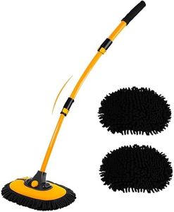 Car Wash Brush Kit with Telescopic Handle, 43" 15° Curved Microfiber Mop Head for RV Truck Camper, Scratch-Free Auto Detailing Duster for Exterior & Interior (2 Mop Heads)
