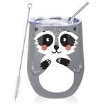 NymphFable 12oz Raccoon Cup Insulated Wine Tumbler With Lid and Straw Double Wall Stainless Steel Travel Mug