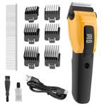 PetQueen Dog Clipper Heavy Duty Electric Cordless Professional Dog Grooming Clippers Kit,3-Speed Rechargeable Low Noise Pet Trimmer for Cats Dogs Thick Coats,Precision Steel Blade Dog Shaver,Yellow