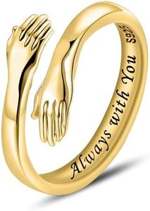 LOVECOM S925 Sterling Silver Hug Rings for Women 14k Gold Plated Adjustable Open Hands Promise Statement Ring Jewelry Birthday Mothers Day Gifts for Her Mom Wife Daughter Grandma Friends (Gold-Always with You, US Size 8)