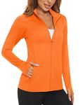 MAGCOMSEN Women's Long Sleeve Shirt Jacket Full Zip Lightweight UV Protection Hiking Shirts Athletic Jacket with Pockets Orange,M