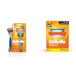 Gillette Fusion Manual Razor, 1 Pc and Gillette Fusion Shaving Blades- Pack of 6 (Cartridges)