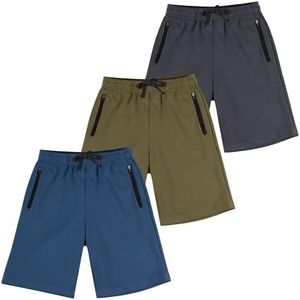 BIG ELEPHANT Kids Casual Shorts with Zipper Pockets and Drawsting, Youth Boys Athletic Shorts for Running Playing Lounging (Age: 7-16 Years)