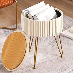 CUYOCA Round Storage Ottoman with Tray, Vanity Stool with Storage for Living Room Makeup Room, Coffee Table Foot Rest Stool for Vanity, Velvet Cream