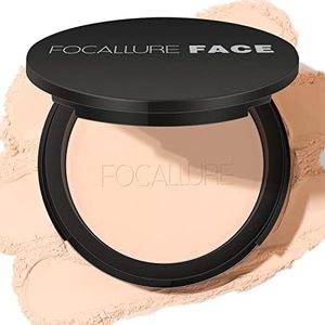 FOCALLURE Flawless Pressed Powder, Control Shine & Smooth Complexion, Pressed Setting Powder Foundation Makeup, Portable Face Powder Compact, Long-Lasting Matte Finish, Ivory