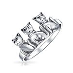 BFF Friendship Three Best Friends Family Kitten Cat Ring Band For Teen For Women .925 Sterling Silver Ring