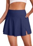 Aleumdr Women Swim Skirt with Shorts Underneath High Waisted Bikini Bottom with Side Pocket A Dark Blue L