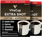 VitaCup Extra Shot Instant Coffee Packets with Espresso Shot, “Red Eye” High Caffeine, Bold Dark Roast w/Vitamin B12, Antioxidants, Premium Instant Coffee in Single Serve Sticks, 48 Ct