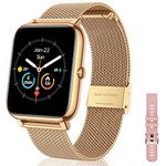 CanMixs Waterproof Digital Touch Screen Sports Smartwatch with Fitness Tracker, Heart Rate, Blood Oxygen, Sleep Monitor for Android Phones iOS Compatible with Samsung iPhone for Women, Men (Gold)