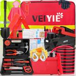 12PCS Emergency Car Kits for Vehicles, Red Car Emergency kit with air Compressor, Jumper Cables, Tow Strap, Tool Set, Men Women Winter Travel Roadside Safety Essential Car Survival Kit