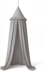 Wonder Space Kids Bed Canopy with Ruffles, Lace Frilled Cotton Tent Net, Pastel Neutral Colors for Boys & Girls, Nursery Room Baby Crib Hanging Curtain Mosquito Net Children Reading Nook Decor (Grey)