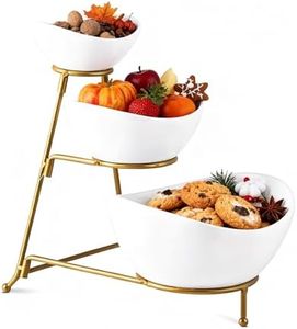 Gomakren 3 Tier Serving Bowl Set with Rack White Bowl Set with Stand Thanksgiving Serving Dishes For Parties Serving Stand for Dessert Snack Fruit Appetizer Chips Dining Dinnerware Display Food Gold