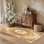 Vamcheer Vintage Area Rug for Living Room - Traditional Floral Print Rug with Upgrade Anti-slip PVC Material for Doorway Entryway Runner Rug Non Shedding Carpet, Yellow, 80x150cm