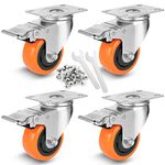 WBD WEIBIDA 3 Inch Swivel Caster Wheels with Brake, Safety Dual Locking Casters Set of 4 Heavy Duty of 1000lbs, Premium Polyurethane Wheels for Furniture and Workbench((Free Screws and Spanner)