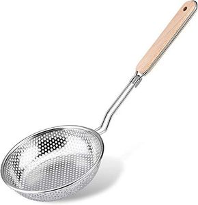 TENTA TENTA KITCHEN Stainless Steel Micro-Perforated Skimmer Strainer,Pasta Noodle Net Basket with Wooden Handle(20 Ounce)