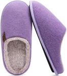 COFACE Unisex Mens Womens Warm House Slippers Cozy Memory Foam Scuff Slipper Slip On Lightweight Felt Bedroom Shoes With Indoor Outdoor Rubber Sole, Light Purple Size 9