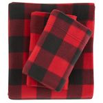 Viviland Plush Micro Fleece Buffalo Plaid Red and Black Holiday Queen Bed Sheet Set - Soft Polar Velvet Sheets - Extra Warm Winter Flannel Bed Sheets with Deep Pocket - Christmas Sheet - Queen