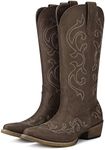 HISEA Rollda Cowboy Boots for Women Western Cowgirl Boots with Chunky Heel Ladies Snip Toe Mid-Calf Boots, Dark Brown, 10