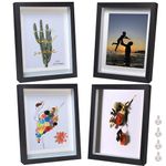 Dohomi 5x7 Shadow Box Frames Black Small Shadow Box Display Case 4 Pack Cadre Photo Picture Frames Glass Surfaces Internal Depth 0.6 inches for Wall Or Tabletop