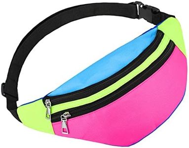 80s 90s Neon Fanny Pack for Women Adjustable Retro Two Pockets Waist Bags Lightweight Belt Bags Waterproof Traveling Running Bags for Women Men Travel Festival Theme Party (Stylish Style)