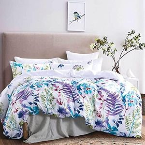 Luxton Botanical Leaf Floral Quilt Cover Set, Queen Size 3pcs Marina Turquoise Purple Blue Flower Doona Cover Set (Queen Size)