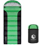 VENTURE 4TH Summer Backpacking Sleeping Bag, Single, Regular Size - Camping Sleeping Bags for Adults & Kids - Lightweight, Water Resistant, Ideal for Hiking, Camping & Outdoor - Green/Black