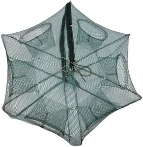 OVAQUIXI Bait Trap, Portable Automatic Nylon Fishing Net Shrimp Cage Foldable Fish Cast Mesh Trap Net with Zipper for Fishes, Shrimp, Minnow, Crayfish, Crab, Crawdad (6 Hole)