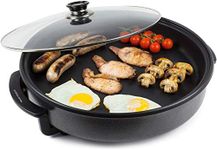 Andrew James Multi Cooker, Electric Non-Stick Frying Pan with Lid Large Skillet Multi-Function Camping Cooker for Paella Frying Breakfast Energy Efficient Adjustable Temperature Control 42cm 1500W