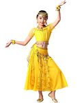 Bollywood Kids Indian lace rabian Belly Dance wear Girl Party Skirt Dress Costume Blue/red/Yellow Outfit (Yellow, 90-110 cm)