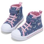 STQ Toddler Girl Shoes Little Kids Cute High Top Sneakers Side Zipper Lace up Fashion Sneakers HIGH TOP Blue Jean 6 M US Toddler