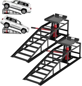 Hydraulic Car Ramps 2 Pack - 11000Lbs Capacity Low Profile Vehicle Ramps for Oil Changes, Trucks, Trailers & Garage Auto Repair, Heavy Duty Steel Construction, Black