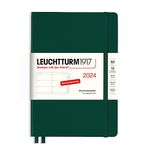 LEUCHTTURM1917 367607 Weekly Planner Medium (A5) 2024 with Extra Book for Addresses and Anniversaries for Addresses and Anniversaries, Forest Green, German, 12 Months