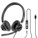 KONNAO Wired Headset for PC/Laptop, Stereo Headphones with Noise Cancelling Microphone, in-Line Controls, Computer Headset with 3.5mm/USB for Skype Zoom Tablet Laptop