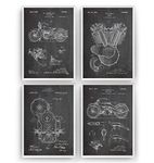 Magic Posters Harley Davidson Patent Prints Art - Set Of 4 - Motorbike Gift Motorcycle Poster Vintage Blueprint Retro Biker Wall Decor - Frame Not Included