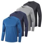 ZENGVEE 4/5 Pack Men's Long Sleeve T-Shirt Quick Dry Running Sport Gym T Shirts Outdoor Active Athletic Performance Crew Long Sleeve Top,1610-Black Gray Navy Blue-L