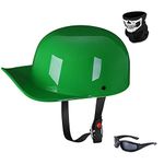 Woljay Vintage Open Face Motorcycle Helmet Retro Baseball Cap Half Helmets Men Women for Cruiser Street Scooter Moped Cap Jet with Mask Glasses - DOT Certified (Large, Green)