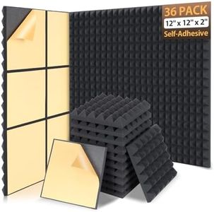 AUSLET 36 Pack Sound Proof Foam Panels for Walls 12" X 12" X 2" Pyramid Acoustic Foam Panels with Self-Adhesive High Density Soundproof Wall Panels for Studio and Home