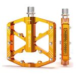 Bike Pedals 9/16 Inch - Bicycle Pedals with Reflectors - 3 Sealed Bearings MTB Pedals Wide Platform Pedals for Mountain Bike, BMX, Road Bike Pedals (Gold)