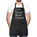 LEVLO Funny Chef Apron Cook lover Gift Eat Sleep Cook Repeat Pinny Cooking Mom Gift, Eat Sleep Cook