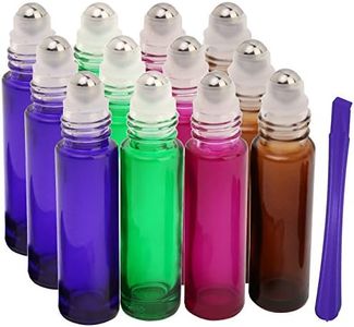 12pcs, 10 ml vidrio botellas (con Roller – Aceite Esencial rollo en botellas recargables con abridor de tapa de acero inoxidable herramienta de palanca, ideal para aromaterapia
