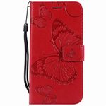 for Samsung Galaxy S5 / S5 Neo Wallet Case and Screen Protector,OYIME Butterfly Embossed Pattern Design Leather Holder Full Body Protection Kickstand Card Slot Magnetic Closure Cover - Red