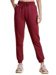 NYKD All Day Iconic Ribbed Super Comfy Stylish Cotton Printed Joggers/Trackpant for Women & Trendy Design for All Occasions Sweatpants & Joggers, NYAT273, Wine, M, 1N