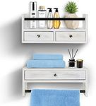 Y&ME YM Bathroom Shelf with Drawers Set of 2, Floating Nightstands for Bedroom, Wall Drawer and Towel Rack Mounted, Bathroom, Living Room, Kitchen (White)