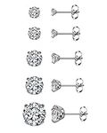 AllerPierce Silver Stud Earrings for Women Cubic Zirconia Stud Earrings Set for Men Girls Hypoallergenic Small Sleeper Cartilage Studs Sensitive Ears Piercing Jewellery 3mm-8mm (5 Pairs)