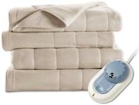 Sunbeam Heated Blanket | 5 Heat Settings, Quilted Fleece, Mushroom, Twin - BSF9GTS-R772-12A00