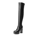 DREAM PAIRS Women's Platform Over The Knee Thigh High Boots Chunky High Heels Square Toe Long Fall Y2K Gogo Boots, Black, 7